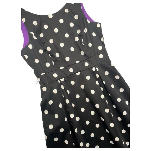 WHBM Dress Womens 10 Black White Polka Dot Fit Flare Sleeveless Round Neck Pinup - Picture 9 of 14